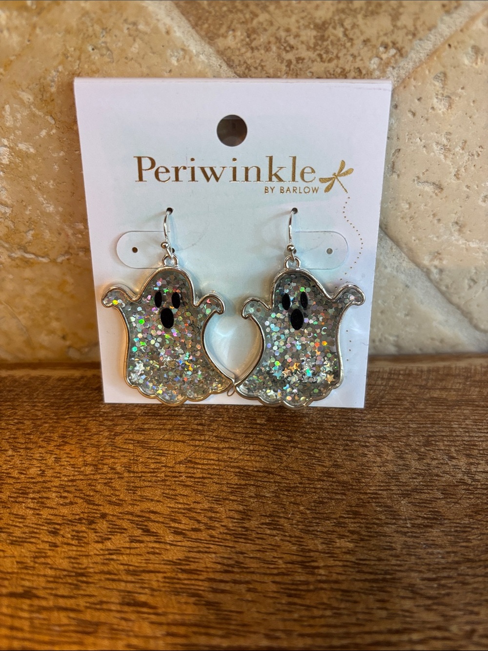 Periwinkle by Barlow Silver Glitter Ghost Drop Earrings